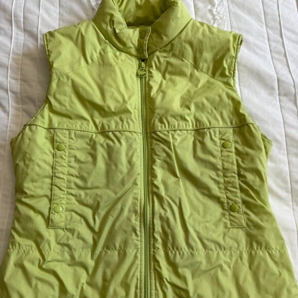 Lacoste Puffer Vest Womens 44 Large Green Zip Up Stand Up Collar Quilted Lightwe - Picture 1 of 10